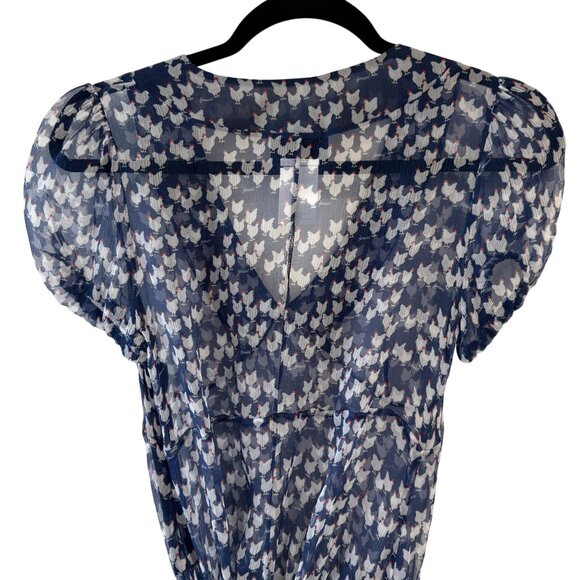 Fiorucci Novelty Chicken Print Sheer Silk Dress Puff Sleeves Tiered Size 8 READ - Picture 15 of 16